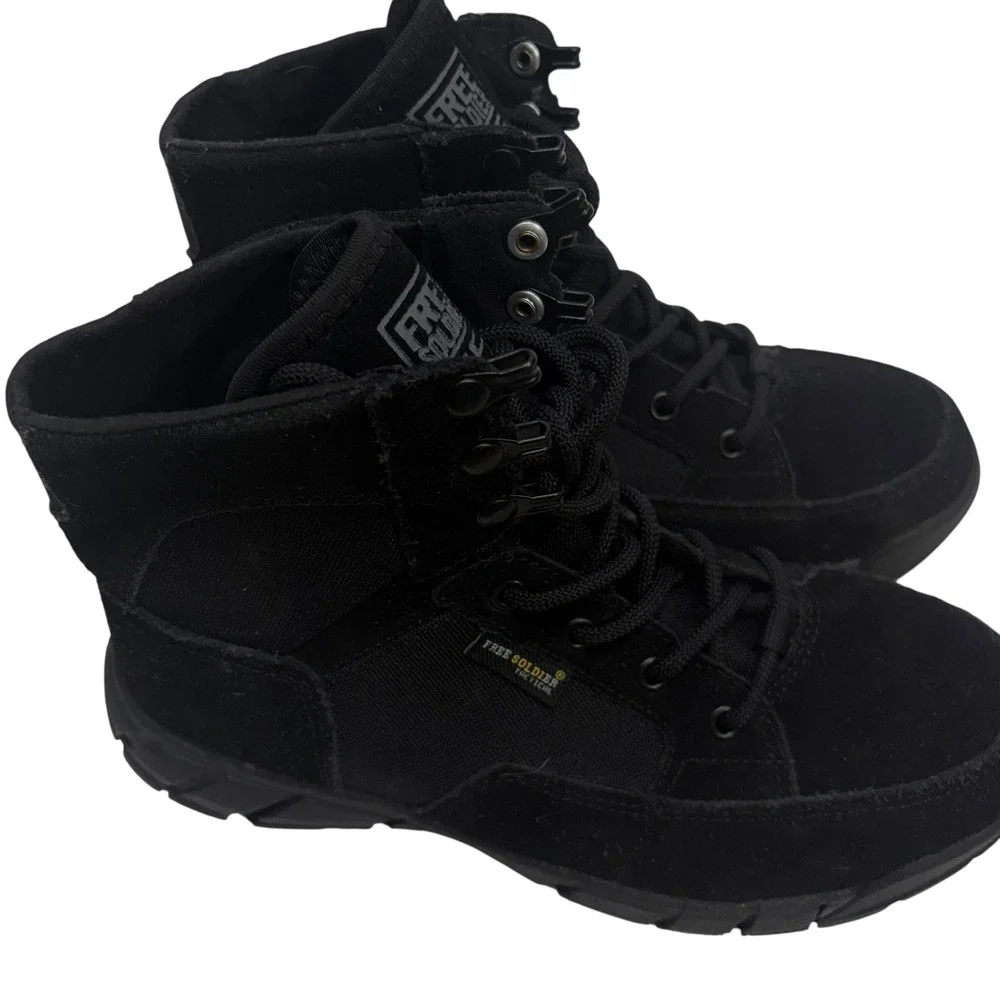 Free Soldier Tactical Black Suede Nylon Combat Boots ACC0006 Mens 7 / Womens 8.5